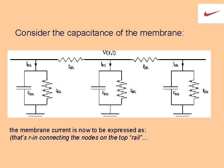 Consider the capacitance of the membrane: the membrane current is now to be expressed