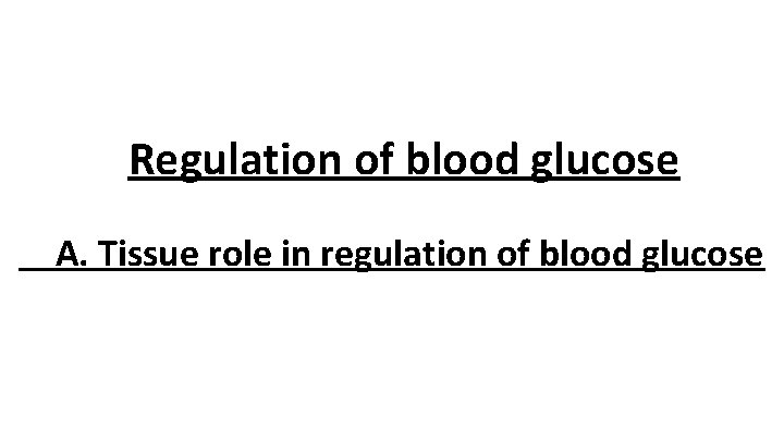 Regulation of blood glucose A. Tissue role in regulation of blood glucose 