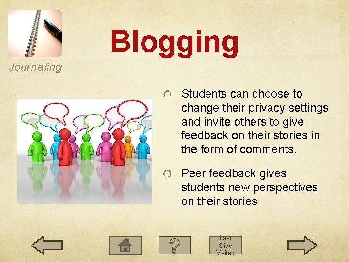 Blogging Journaling Students can choose to change their privacy settings and invite others to Blogging Journaling Students can choose to change their privacy settings and invite others to