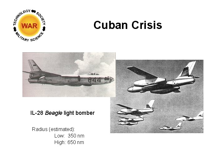 Cuban Crisis IL-28 Beagle light bomber Radius (estimated): Low: 350 nm High: 650 nm