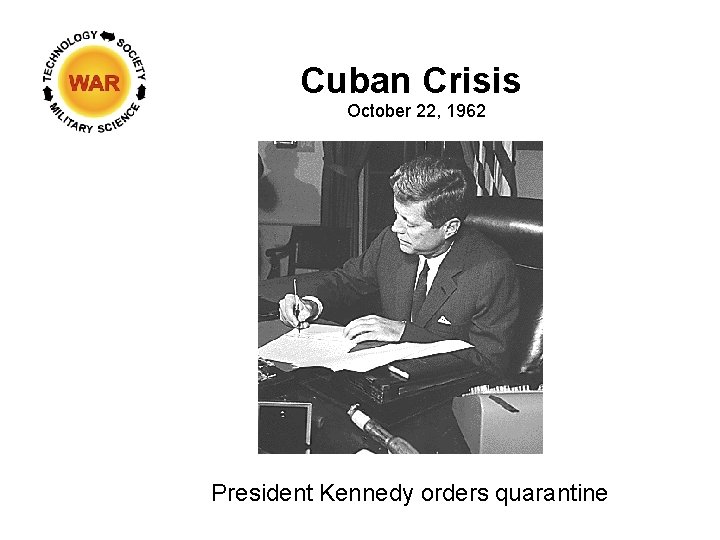 Cuban Crisis October 22, 1962 President Kennedy orders quarantine 