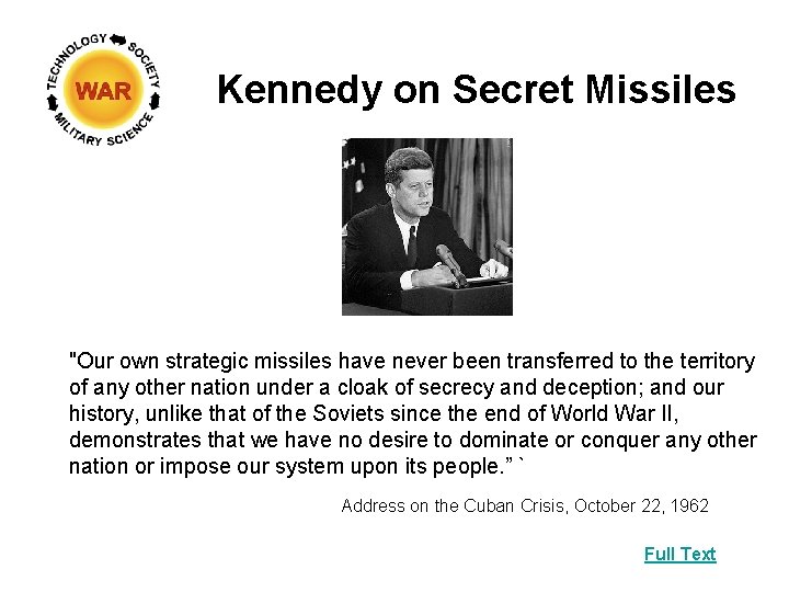 Kennedy on Secret Missiles "Our own strategic missiles have never been transferred to the