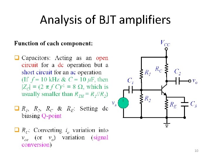 Analysis of BJT amplifiers 10 