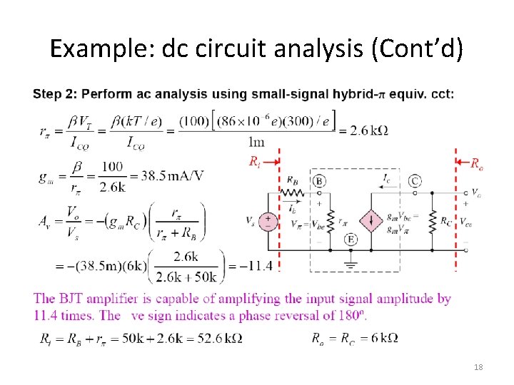 Example: dc circuit analysis (Cont’d) 18 