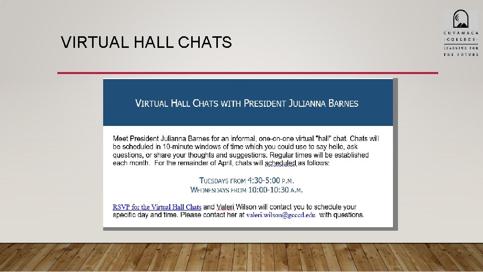 VIRTUAL HALL CHATS 