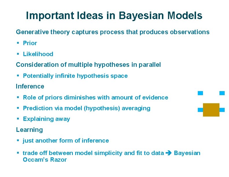 Important Ideas in Bayesian Models ü Generative theory captures process that produces observations §