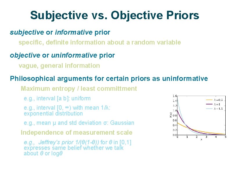 Subjective vs. Objective Priors subjective or informative prior   specific, definite information about a