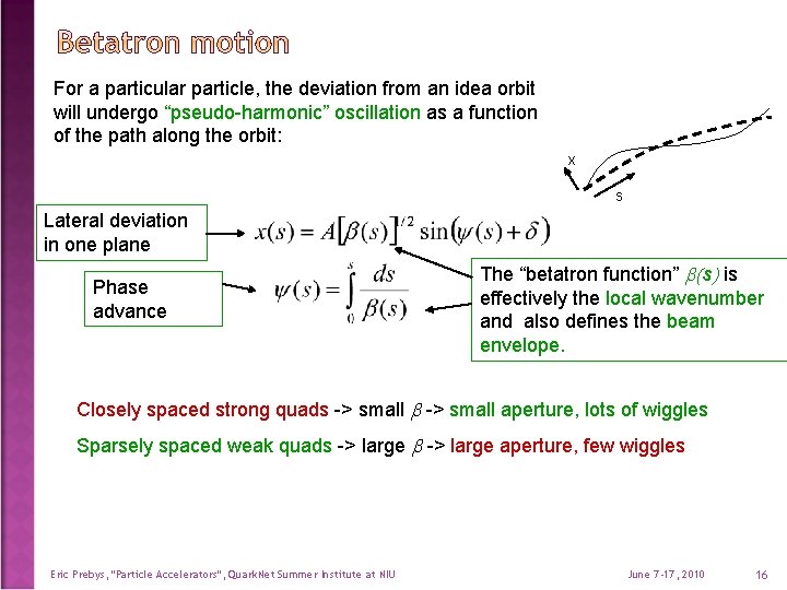 For a particular particle, the deviation from an idea orbit will undergo “pseudo-harmonic” oscillation