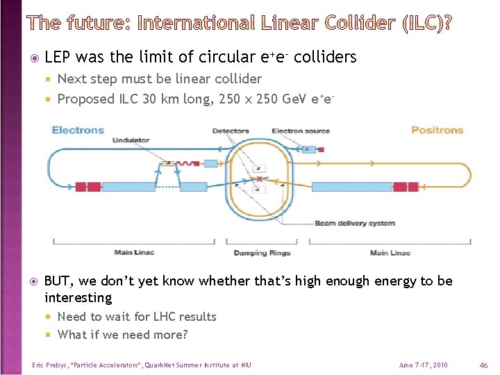  LEP was the limit of circular e+e- colliders Next step must be linear