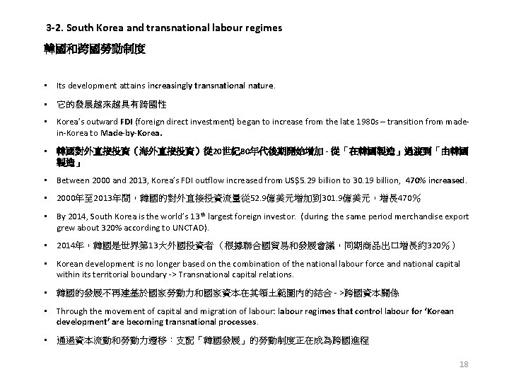 3 -2. South Korea and transnational labour regimes 韓國和跨國勞動制度 • Its development attains increasingly