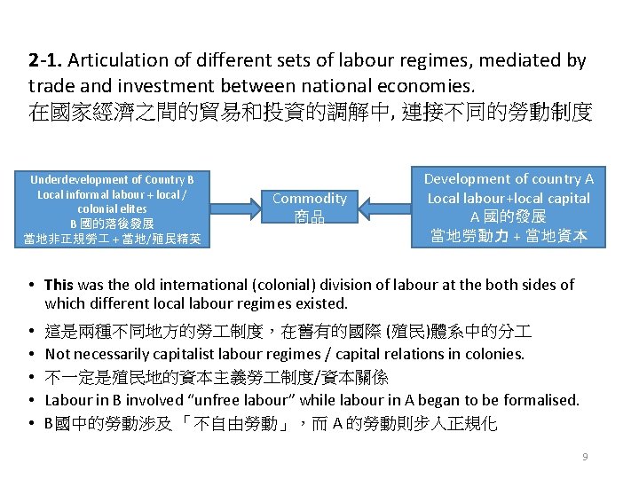 2 -1. Articulation of different sets of labour regimes, mediated by trade and investment