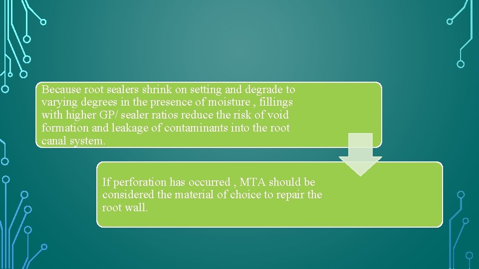 Because root sealers shrink on setting and degrade to varying degrees in the presence