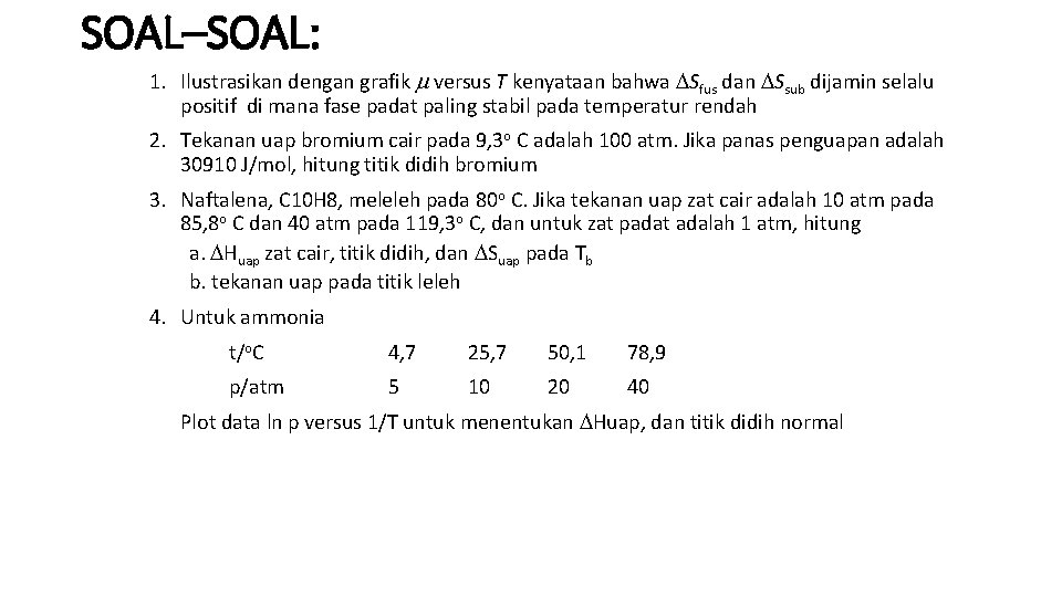 SOAL–SOAL: 1. Ilustrasikan dengan grafik versus T kenyataan bahwa Sfus dan Ssub dijamin selalu