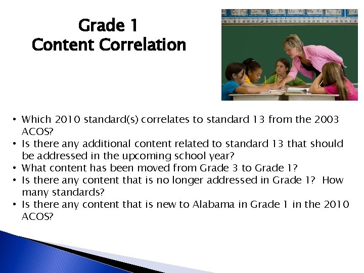 Grade 1 Content Correlation • Which 2010 standard(s) correlates to standard 13 from the