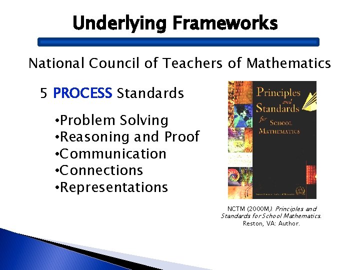 Underlying Frameworks National Council of Teachers of Mathematics 5 PROCESS Standards • Problem Solving