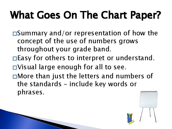 What Goes On The Chart Paper? � Summary and/or representation of how the concept