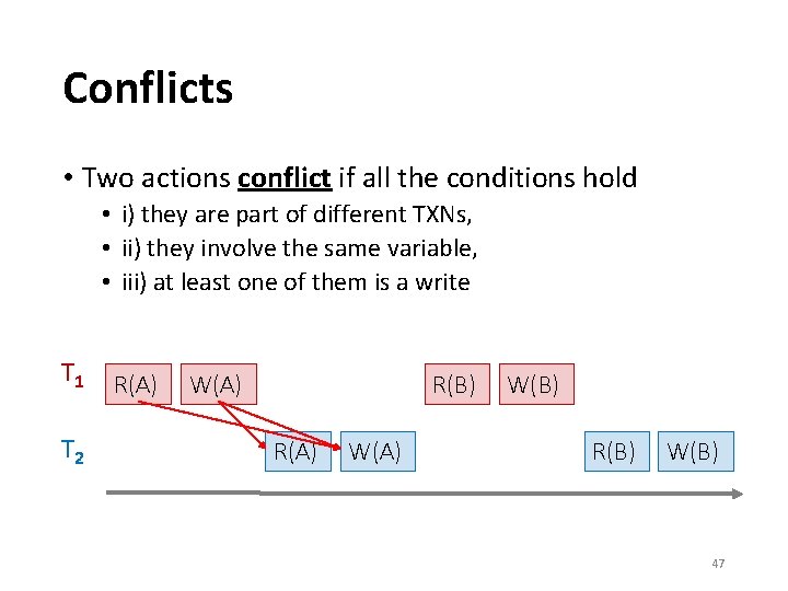 Conflicts • Two actions conflict if all the conditions hold • i) they are