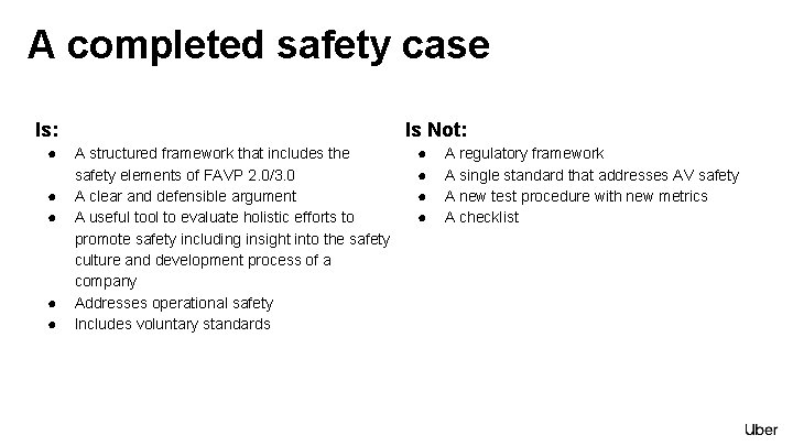 A completed safety case Is Not: Is: ● ● ● A structured framework that