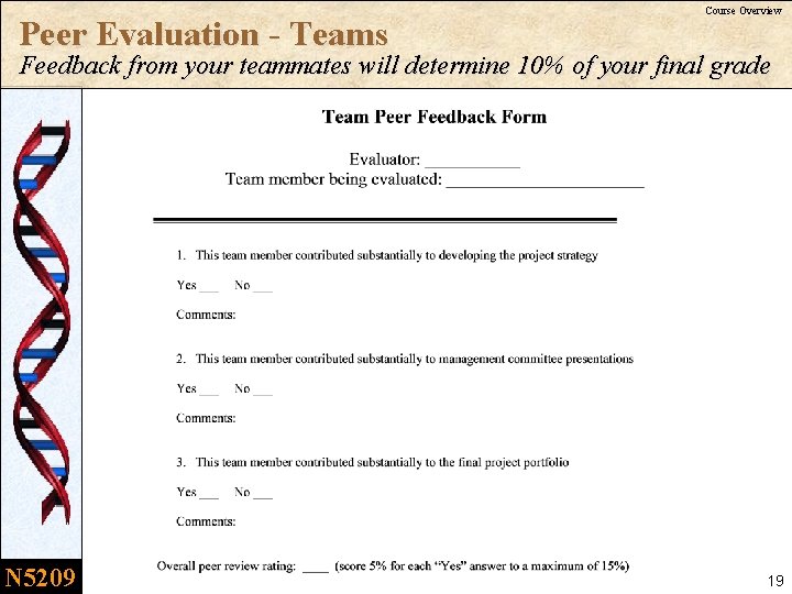 Peer Evaluation - Teams Course Overview Feedback from your teammates will determine 10% of