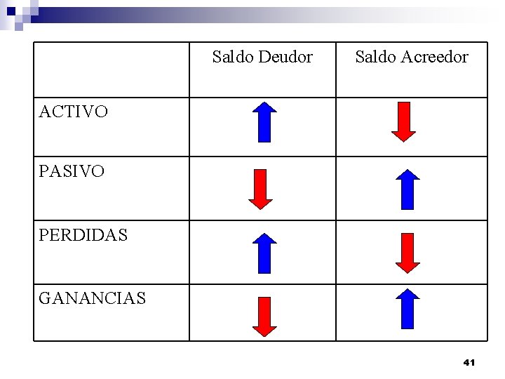 Saldo Deudor Saldo Acreedor ACTIVO PASIVO PERDIDAS GANANCIAS 41 