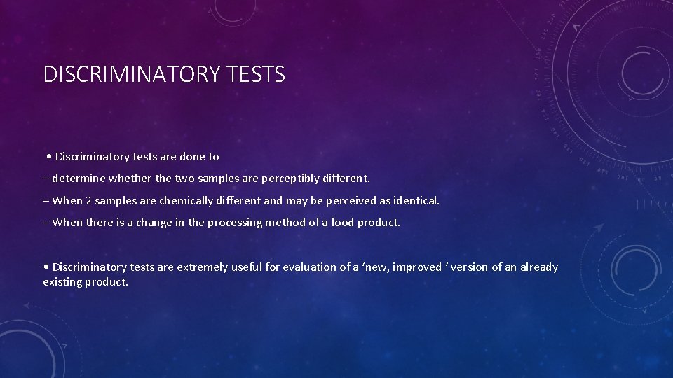 DISCRIMINATORY TESTS • Discriminatory tests are done to – determine whether the two samples DISCRIMINATORY TESTS • Discriminatory tests are done to – determine whether the two samples
