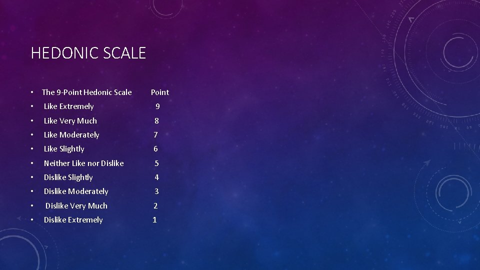 HEDONIC SCALE • The 9 -Point Hedonic Scale Point • Like Extremely 9 • HEDONIC SCALE • The 9 -Point Hedonic Scale Point • Like Extremely 9 •