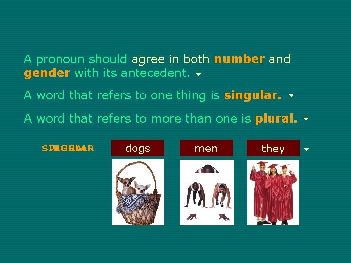 A pronoun should agree in both number and gender with its antecedent. A word