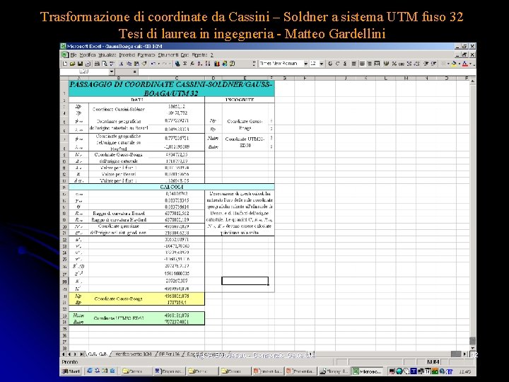 Trasformazione di coordinate da Cassini – Soldner a sistema UTM fuso 32 Tesi di Trasformazione di coordinate da Cassini – Soldner a sistema UTM fuso 32 Tesi di
