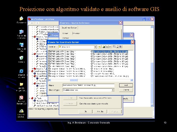 Proiezione con algoritmo validato e ausilio di software GIS Ing. A Bondesan - Consorzio Proiezione con algoritmo validato e ausilio di software GIS Ing. A Bondesan - Consorzio