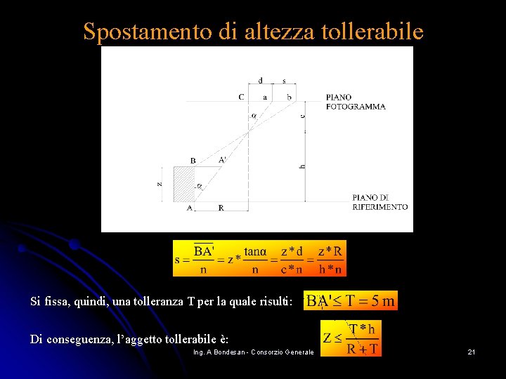 Spostamento di altezza tollerabile Si fissa, quindi, una tolleranza T per la quale risulti: Spostamento di altezza tollerabile Si fissa, quindi, una tolleranza T per la quale risulti: