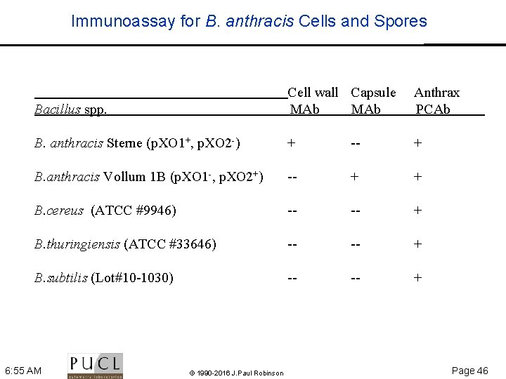 Immunoassay for B. anthracis Cells and Spores Bacillus spp. Cell wall Capsule MAb Anthrax