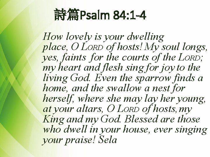 詩篇Psalm 84: 1 -4 How lovely is your dwelling place, O LORD of hosts!