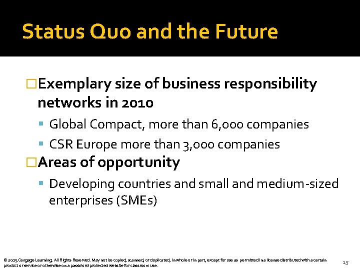 Status Quo and the Future �Exemplary size of business responsibility networks in 2010 Global