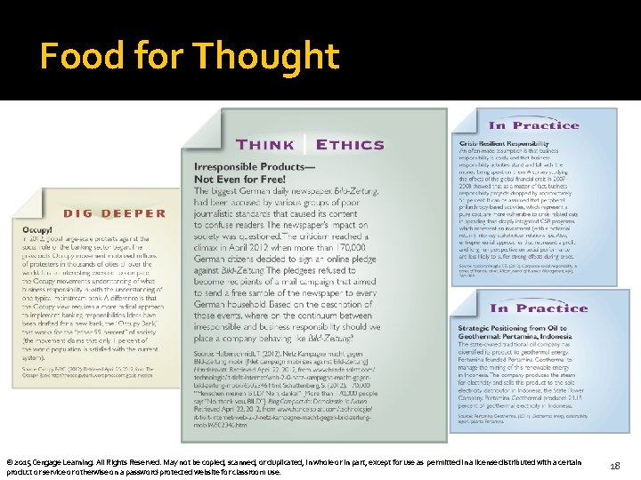 Food for Thought © 2015 Cengage Learning. All Rights Reserved. May not be copied,
