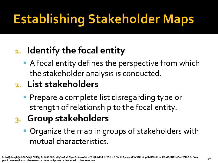 Establishing Stakeholder Maps 1. Identify the focal entity A focal entity defines the perspective