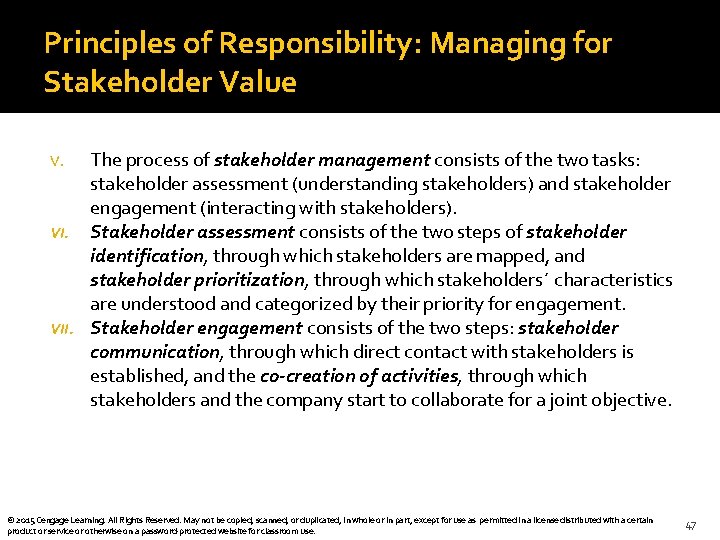Principles of Responsibility: Managing for Stakeholder Value The process of stakeholder management consists of