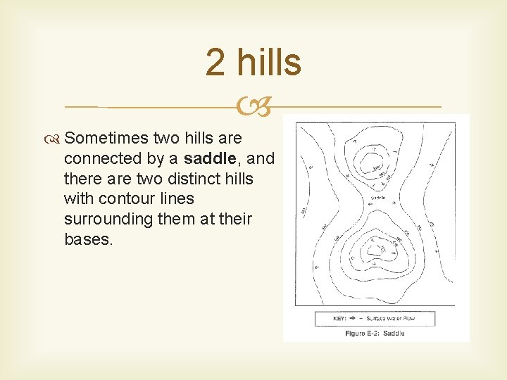 2 hills Sometimes two hills are connected by a saddle, and there are two