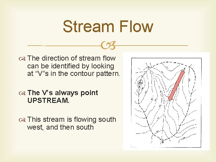 Stream Flow The direction of stream flow can be identified by looking at “V”s