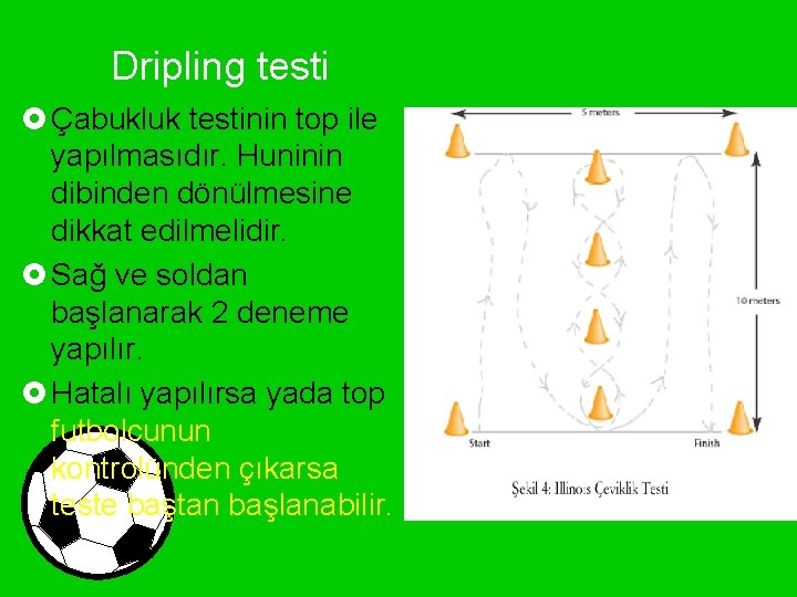 Dripling testi £ Çabukluk testinin top ile yapılmasıdır. Huninin dibinden dönülmesine dikkat edilmelidir. £