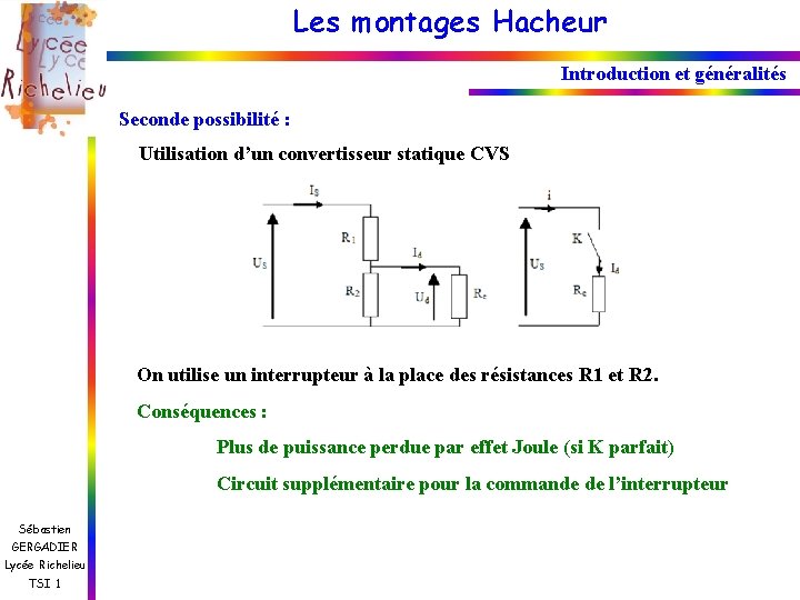 Les montages Hacheur Introduction et généralités Seconde possibilité : Utilisation d’un convertisseur statique CVS