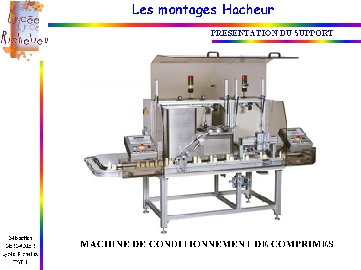 Les montages Hacheur PRESENTATION DU SUPPORT Sébastien GERGADIER Lycée Richelieu TSI 1 MACHINE DE