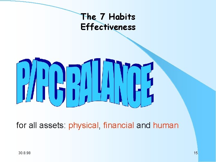 The 7 Habits Effectiveness for all assets: physical, financial and human 30. 8. 98