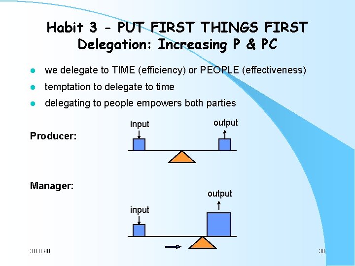 Habit 3 - PUT FIRST THINGS FIRST Delegation: Increasing P & PC l we