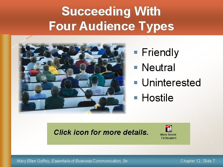 Succeeding With Four Audience Types § § Friendly Neutral Uninterested Hostile Click icon for