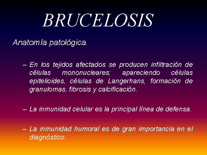 BRUCELOSIS Anatomía patológica. – En los tejidos afectados se producen infiltración de células mononucleares; BRUCELOSIS Anatomía patológica. – En los tejidos afectados se producen infiltración de células mononucleares;