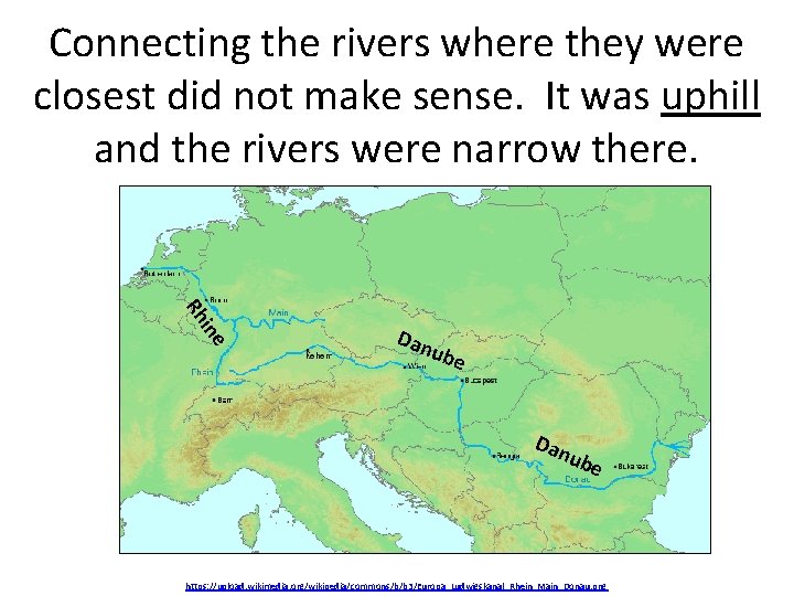 Connecting the rivers where they were closest did not make sense. It was uphill