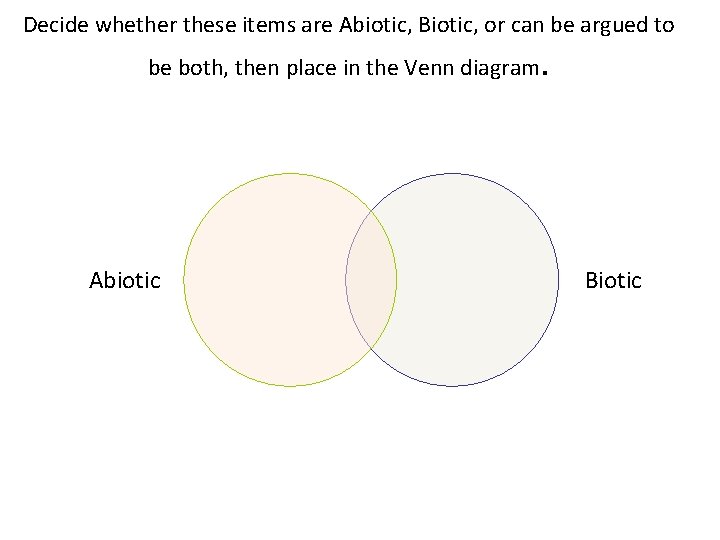 Decide whether these items are Abiotic, Biotic, or can be argued to be both,