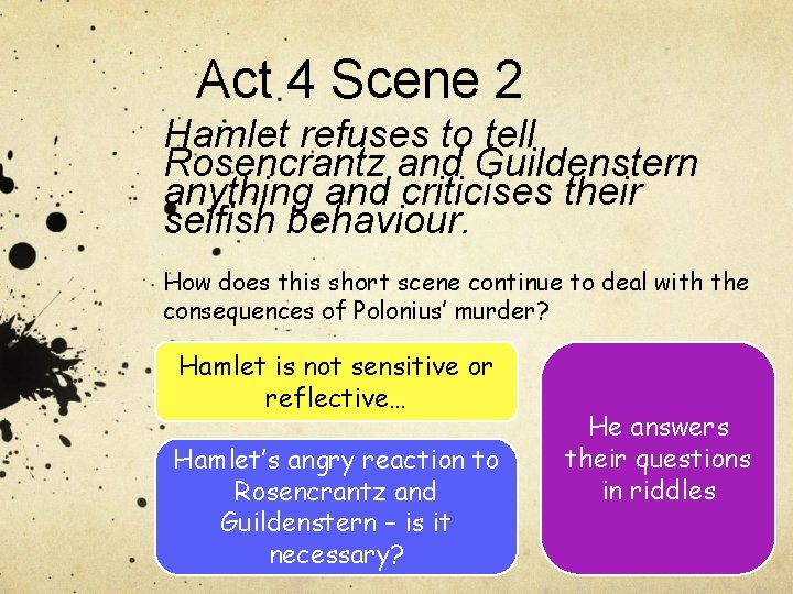 Act 4 Scene 2 Hamlet refuses to tell Rosencrantz and Guildenstern anything and criticises