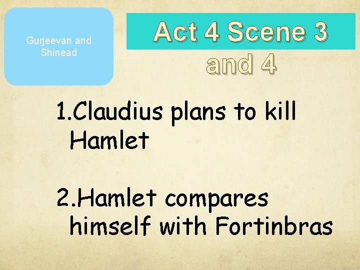 Gurjeevan and Shinead Act 4 Scene 3 and 4 1. Claudius plans to kill