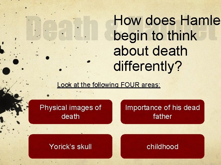 How does Hamlet begin to think about death differently? Look at the following FOUR
